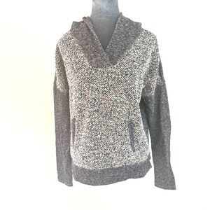 Lucky Lotus Multi Speckled Knit Hoodie V Neck‎ Pocket Pullover Women's Size L